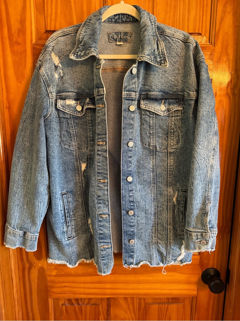 Maurices Distressed Light Blue Denim Jacket